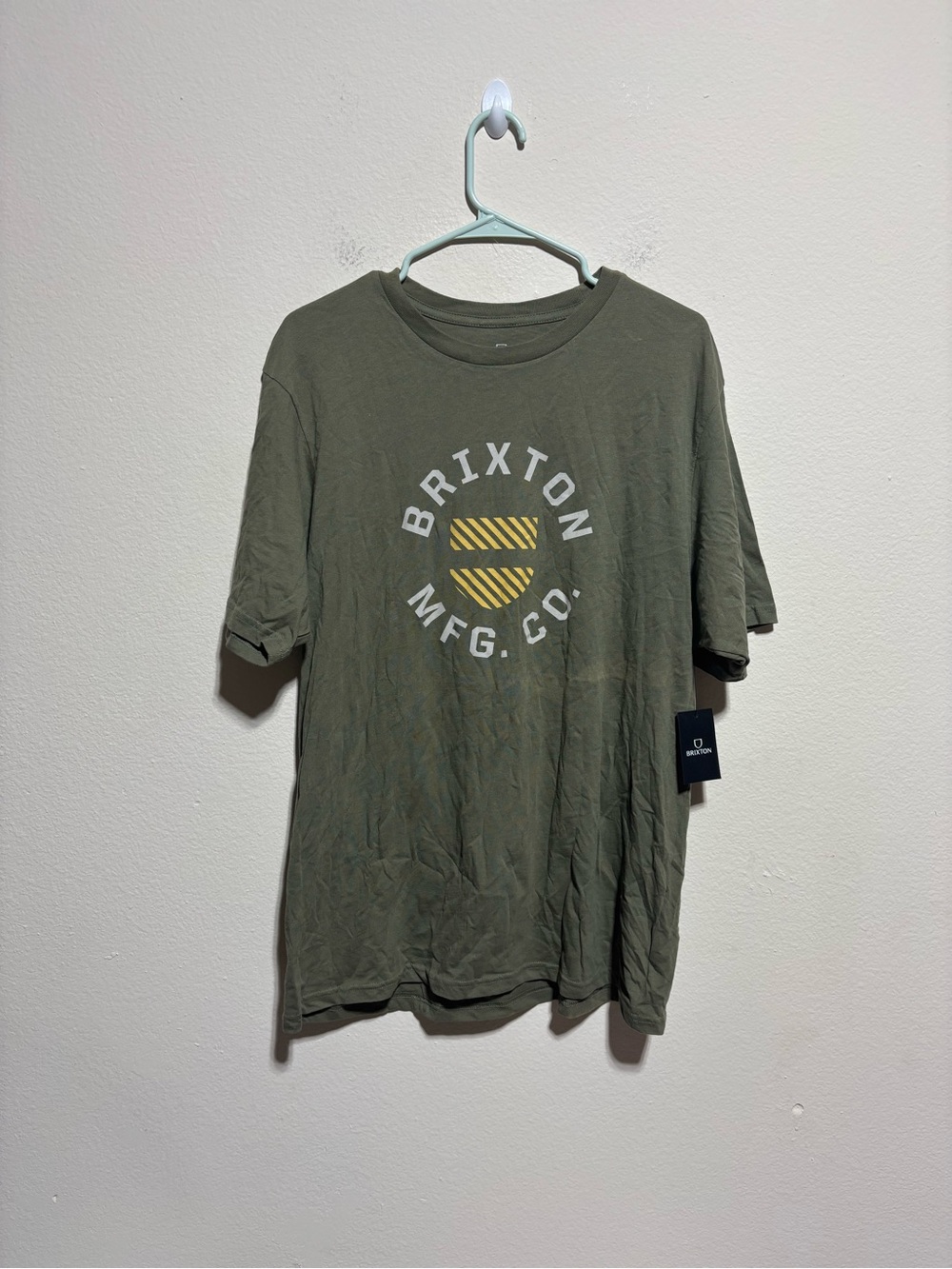 Brixton Olive Green Short Sleeve Logo Tee with Yellow Shield